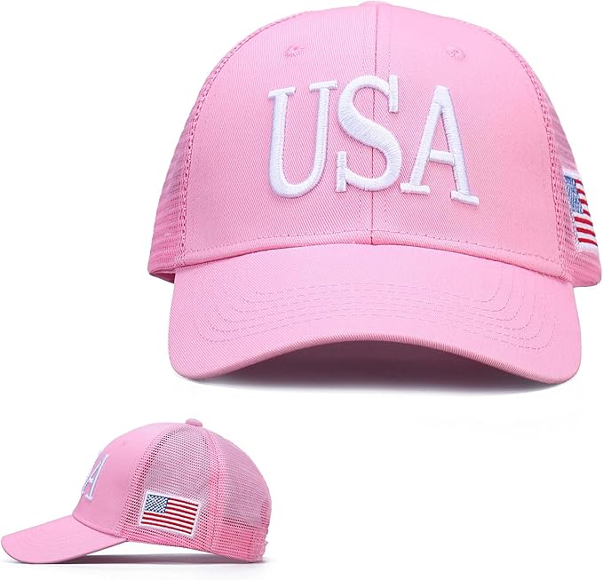 USA Trucker Hat for Men & Women American Flag Cap Adjustable Baseball Cap Mesh Snap Patriotic 3D Embroidered Cap