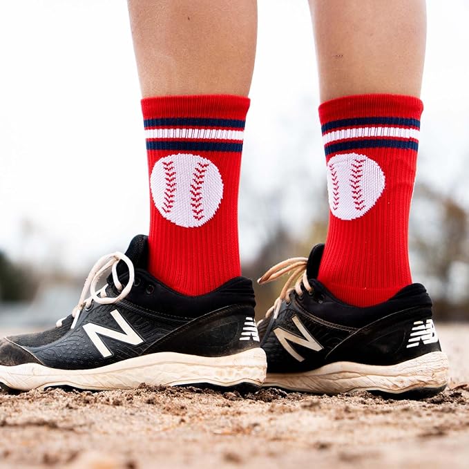 ChalkTalkSPORTS Baseball Performance Crew Socks - Boston Socks - Youth & Adult - Baseball Mid-Calf Socks