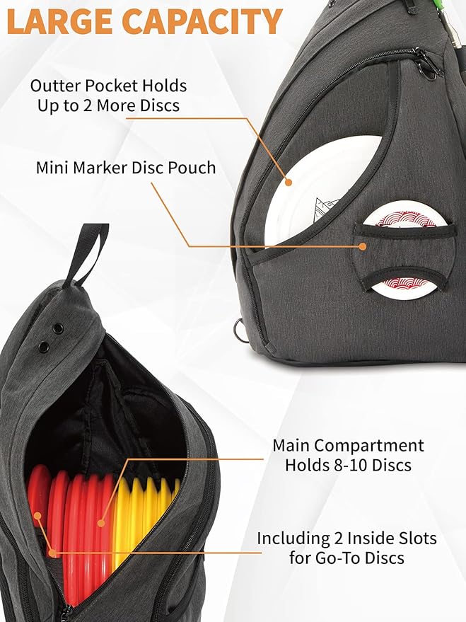 MOYAQI Disc Golf Bag with Retriever Holder and Storage Pockets, Disc Golf Backpack with 8-10 Disc Capacity, Padded Adjustable Strap and Back Panel, Lightweight and Durable