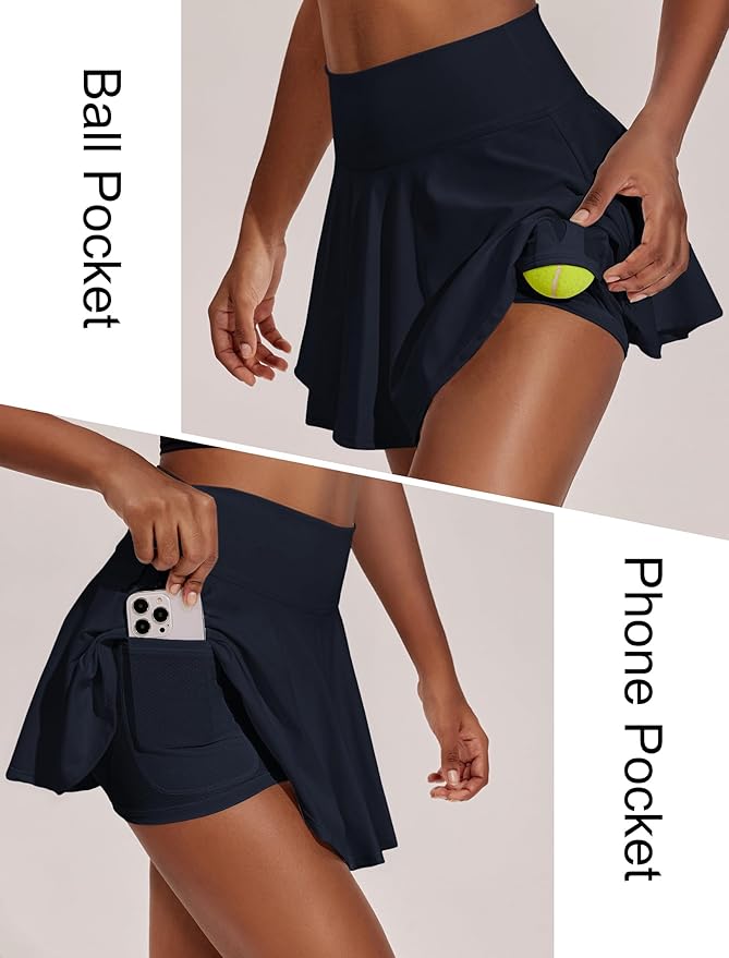 PINSPARK Womens Tennis Skirt Pleated Athletic Skirts with Pockets Shorts High Waisted Golf Skort for Workout Pickleball