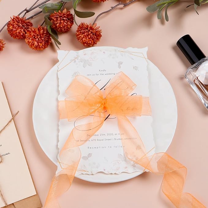 Ribbon for Gift Wrapping 3/4 inch Orange Sheer Organza Ribbon for Flower - Image 3
