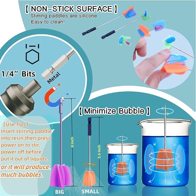 4/Large+4/Small Sizes Silicone Resin Mixer Paddles, Reusable Reusable Paint and - Image 2