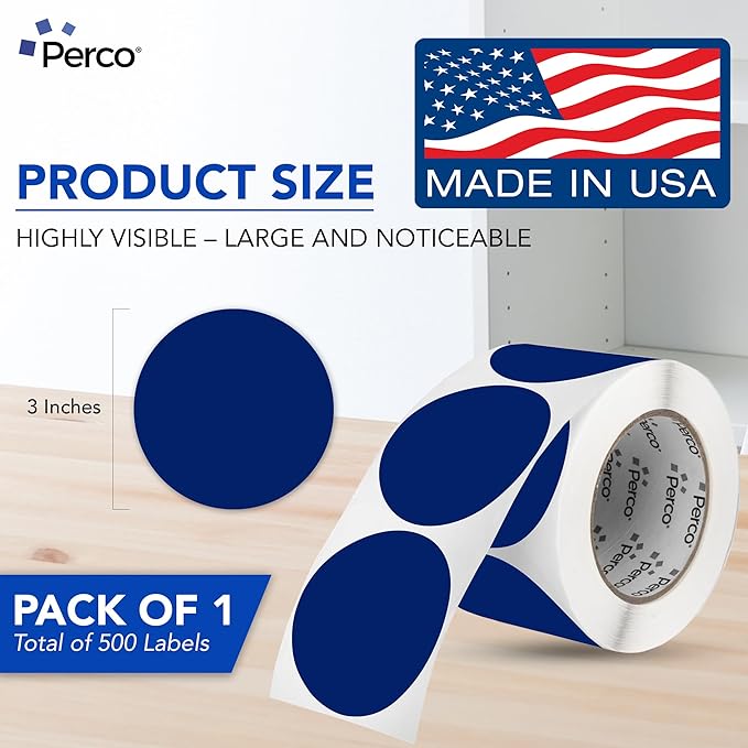 Perco Dark Blue 3-Inch Round Circle Dot Sticker Labels - Image 2