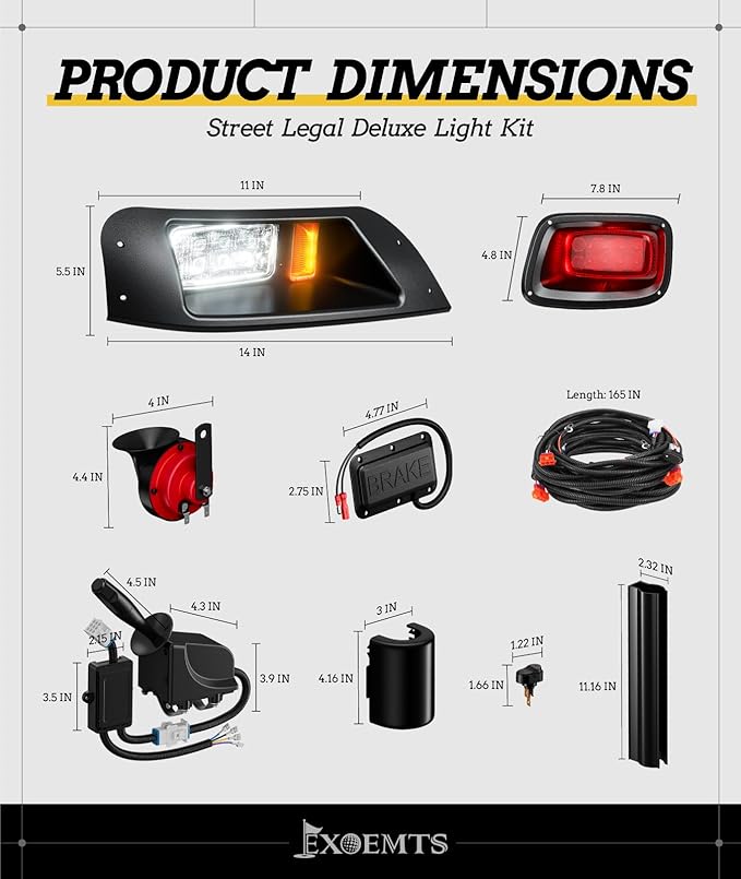 EZGO TXT Light Kit, Golf Cart Headlight Tail Light Kit for EZGO TXT 1996-2013 Gas&Electric, 12V LED TXT Headlight Taillight with Turn Signal Kit, Wire Harness, Hazard Light & Horn Brake Pad