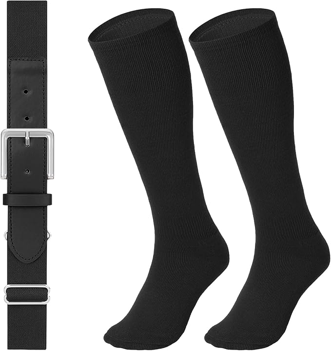 LEACOOLKEY Baseball Belt and Socks Combo Set Adjustable Softball Socks and Elastic Belt for Youth and Adult