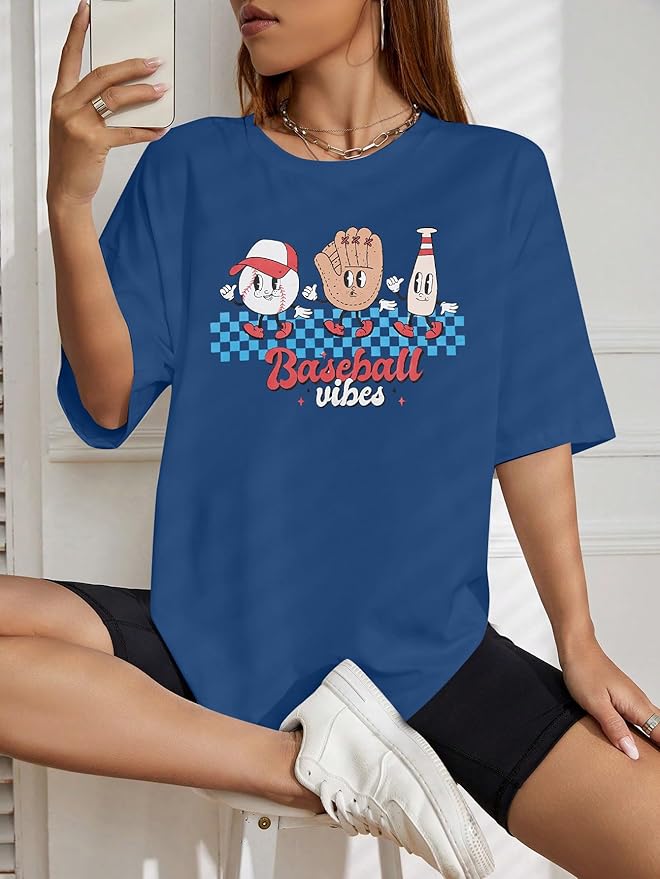 MOUSYA Baseball Shirts Women Oversized Baseball Mom Tshirt Baseball Heart Graphic Tee