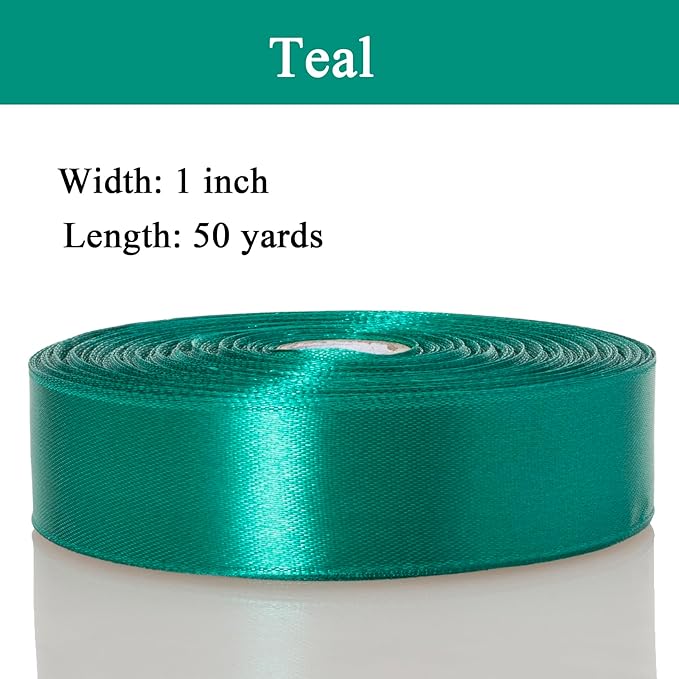 1 Inch Teal Solid Satin Ribbon, 50 Yards Craft Fabric Ribbon - Image 3
