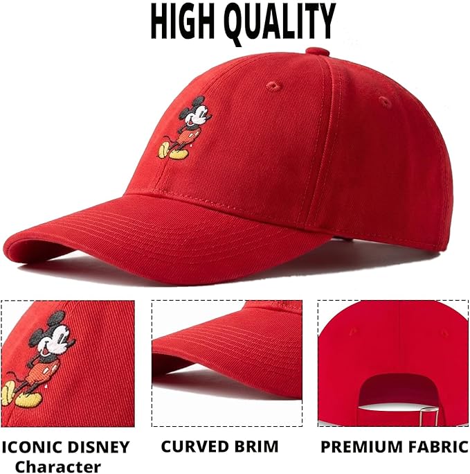 Disney Mens Baseball Cap, Mickey Mouse Adjustable Hat for Adult
