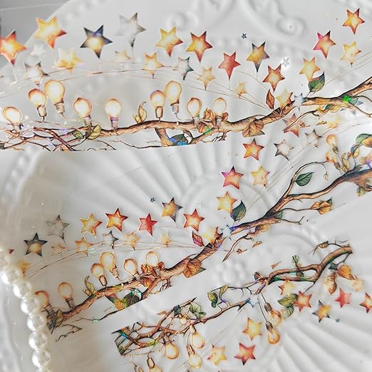 PET Christmas Washi Tape Stickers Set, 3 Rolls Lighting Scrapbook Tape Stickers - Image 4