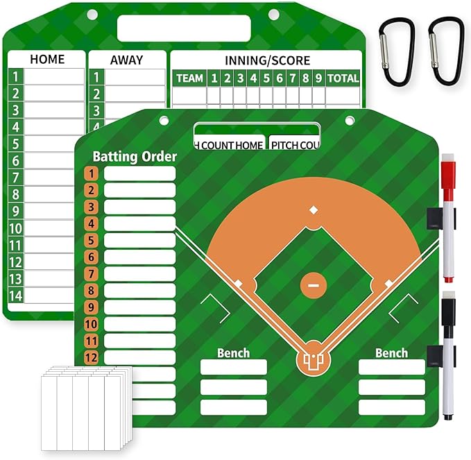 Magnetic Baseball Lineup Board - Dry Erase Baseball & Softball Lineup Board for Dugout, Includes 30 Lineup Cards & 2 Markers, Baseball Clipboard for Coaches, Softball Whiteboard Coaching Accessories