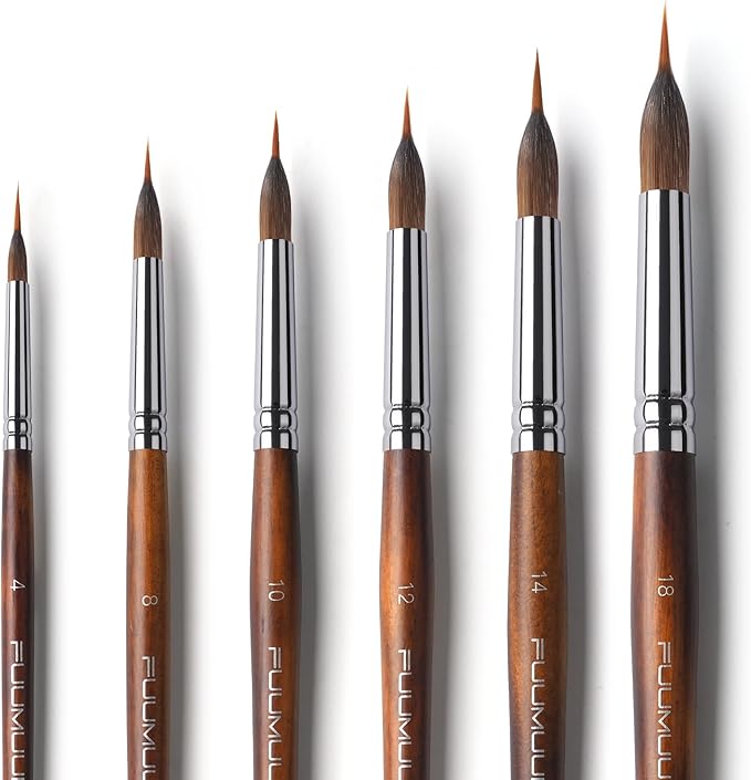 Watercolor Brushes Professional, Fuumuui 6Pcs Extended Needle Point Brushes by FUUMUUI