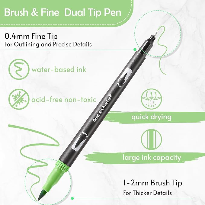 nauets 100 Colors Brush & Fine Dual Tip Watercolor Markers Set - Image 3