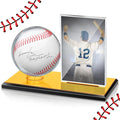DoubleFill Acrylic Baseball Display Case for Ball and Cards Clear Base Ball Holder Gold Stand Set Centerpieces Protector Memorabilia Showcase for Official Size Baseball(Small)
