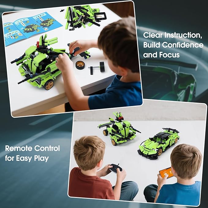 STEM Building Blocks Kit for Kids - 2 in 1 Remote Control Race Car and Robot Toy - Image 2