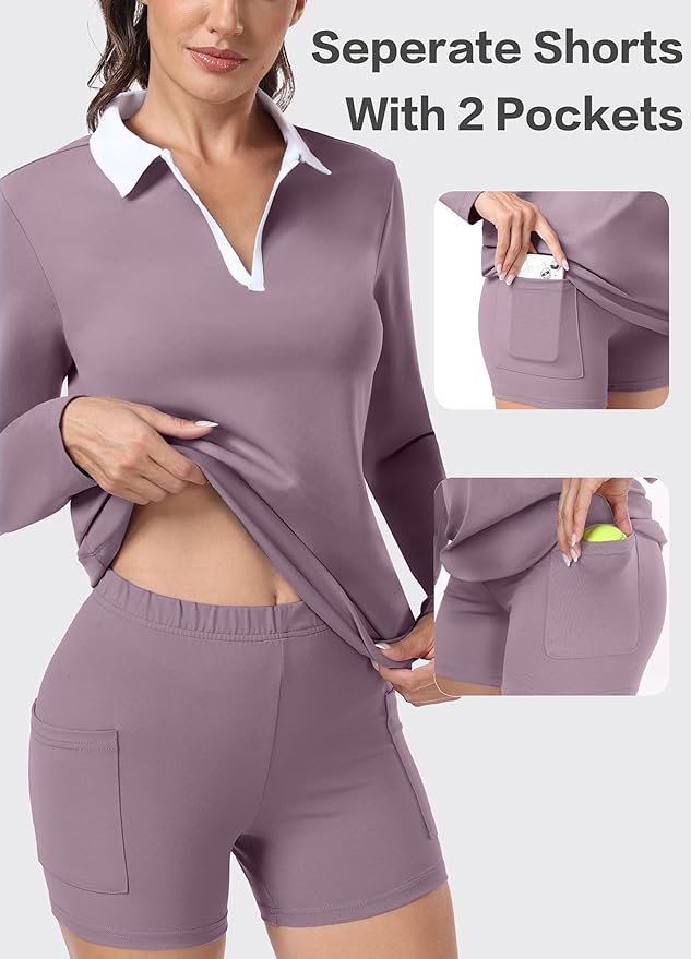 Hiverlay Golf Dresses for Women with Shorts and Pockets, V-Neck Short Sleeve Tennis Dress, Workout Athletic Dresses