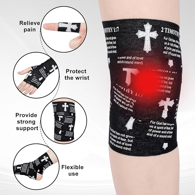 MiniInflat 2 Pcs Christian Cross Athletic Tape Sports Tape 2in x 23ft Religion Jesus Wrist Wrap for Soccer Football Baseball, Gift for Graduation Teacher Nurses Week Pentecost(Black,2 Timothy 1:7)