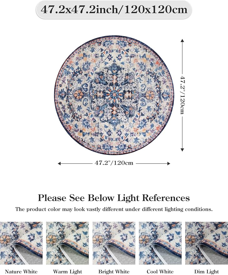 Lahome Round Rug 4ft, Washable Bathroom Rug Non Slip Entryway Circle Mat - Image 2