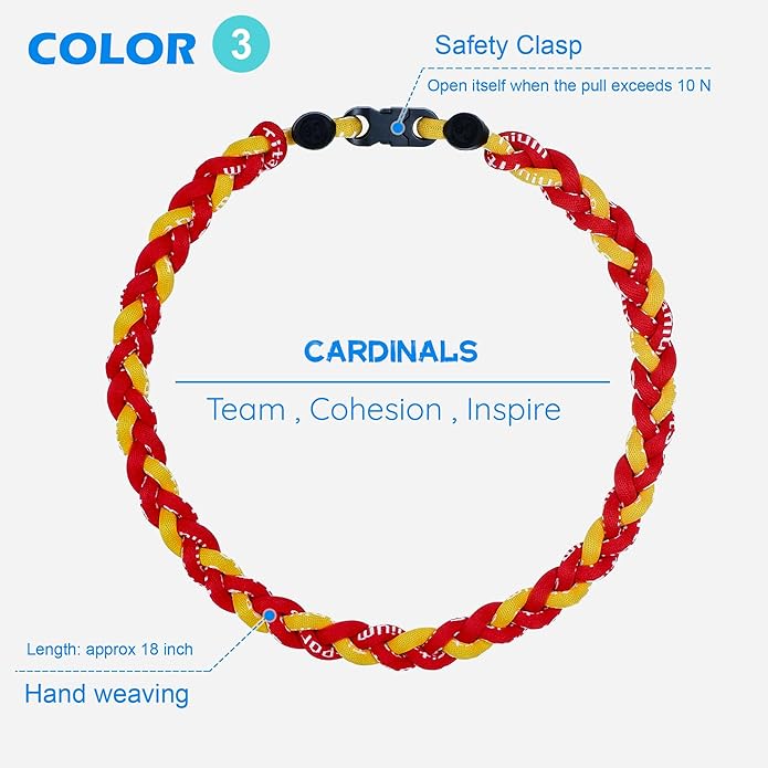 3 pcs Baseball Rope Necklaces, League Team Colors Braided Necklace, Baseball Team Gifts