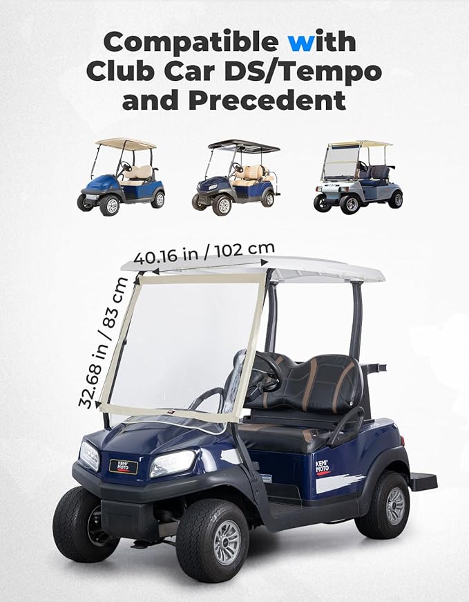 KEMIMOTO Foldable Golf Cart Windshield Compatible with Club Car DS, Tempo, Precedent, Portable Lightweight PVC Golf Cart Windshield