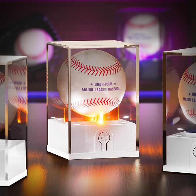 Leshein Acrylic Baseball Display Case with LED Light, UV Protected Holder for Memorabilia