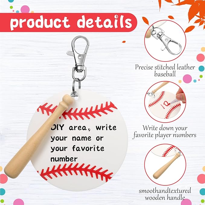 Cunno 36 Pcs Basketball Baseball Softball Tennis Acrylic Keychain Blank Kit 12 Acrylic Keyring 12 Swivel Snap Hook Keychain(White Baseball, 3 Inch)