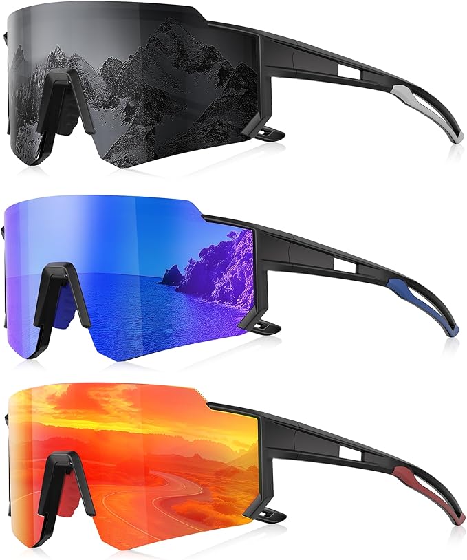 3 Pack Polarized Sunglasses for Men Women, Sports Mens Sunglasses with UV Protection for Baseball Cycling Running