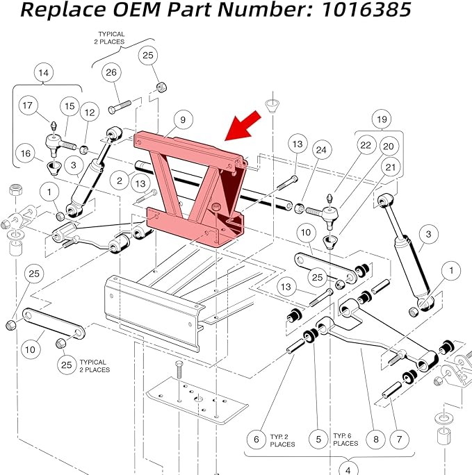 Roykaw Golf Cart Delta Shock Gear Support Assembly Compatible with Club Car DS Since 1993 Golf Carts, Replace OEM# 1016385