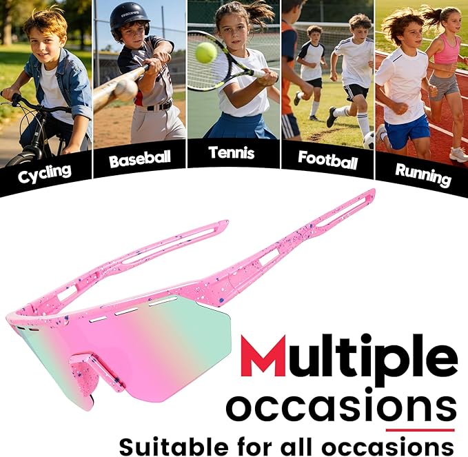 Youth Sports Sunglasses for Boys Girls Age 3-10, Lightweight Frame Kids Baseball Softball Cycling Sunglasses
