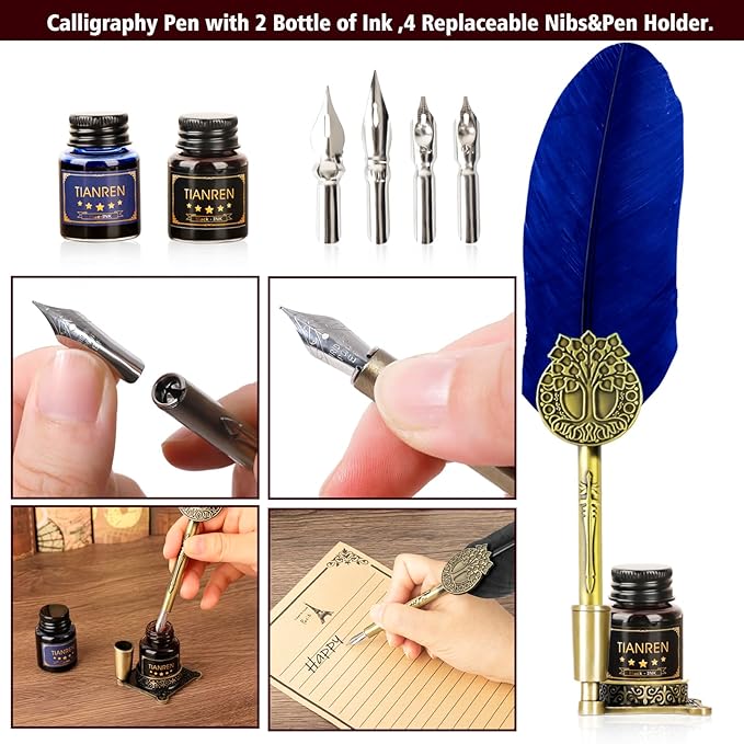 Quill pen ink set, Feather Pen and Ink Set, Antique Calligraphy Pen - Image 2