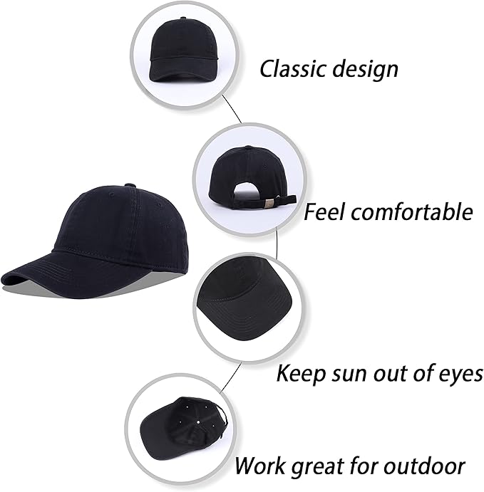 LANGZHEN Unisex Baseball Cap 100% Cotton Fits Men Women Washed Denim Adjustable Dad Hat