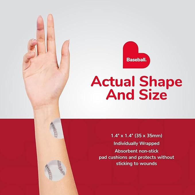 BioSwiss Bandages, Baseball Shaped Self Adhesive Bandage Set, Latex Free, Sterile Wound Care, 24 Count
