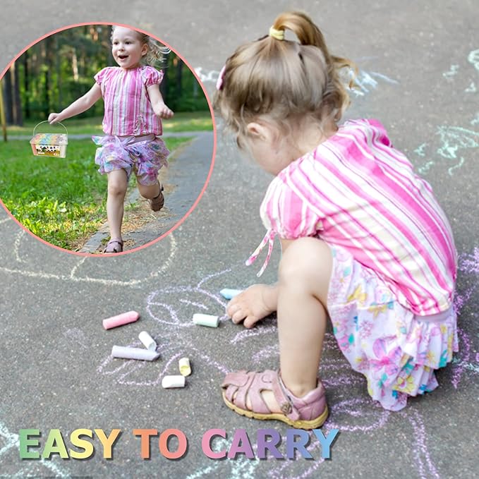 J-hong Washable Sidewalk Chalk Set- 52 Pieces 7 Colors Jumbo Chalk - Image 2