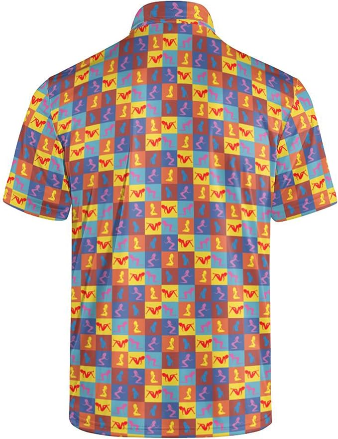 Golf Polo Shirts for Men Funny Print Short Sleeve Golf Shirts Performance Golf Polos