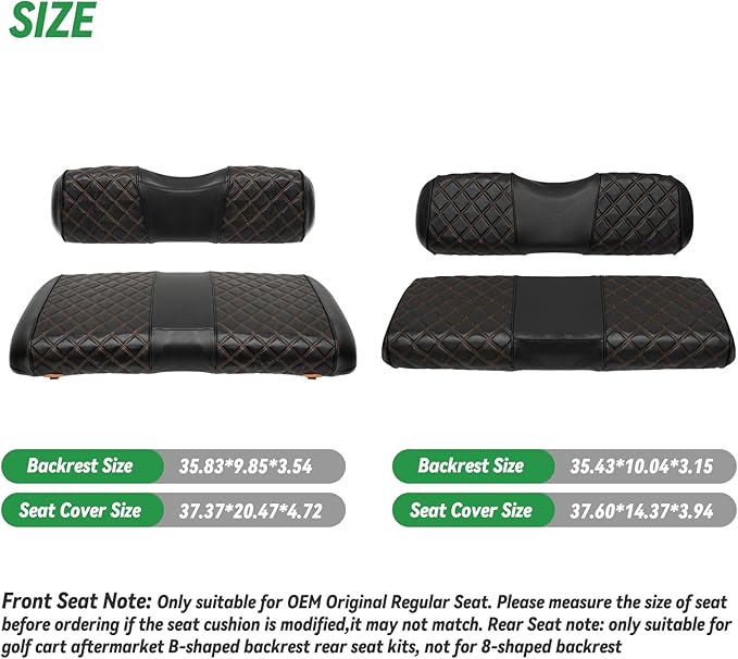 XUANYUDG0769 Golf Cart Front and Rear Seat Covers for EZGO TXT 1994-2013 OEM Ordinary Front Seat and Aftermarket Common Rear Seat Kits, No Stapler Vinyl Leather Diamond EZGO TXT Seat Covers