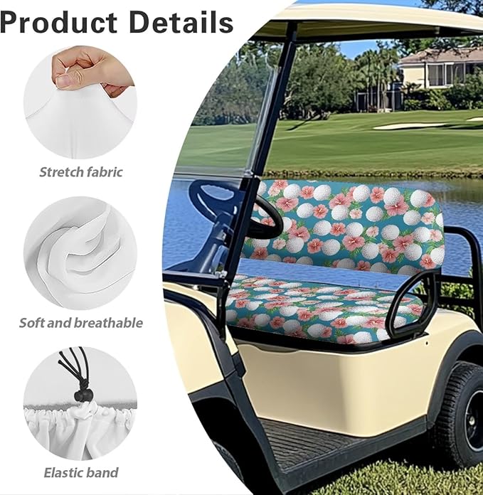 Suobstales Golf Cart Front and Rear Seat Cover Set for EZGO TXT RXV & Club Car DS 2 Passenger, Washable Bench Seat Covers Kit