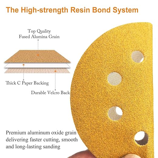 5-Inch 8-Hole Hook and Loop Sanding Discs 100-Grit Random Orbit Sandpaper - Image 2