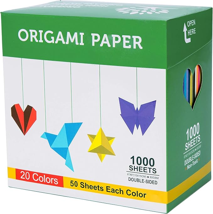 BUBU Origami Paper Kit 1000 Sheets 6 Inch Square Double Sided Color 20 Vivid by BUBU
