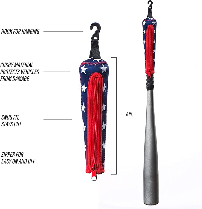 Handle Cover - Baseball Bat Cover Sleeve Protects Vehicle & Bat Grip - Batting Gloves & Helmet Companion with Zippered Hook - Softball Accessory