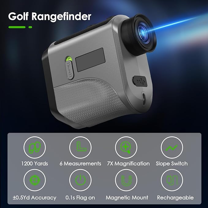 1200Yards Range Finder Golf with Slope, 7X Magnification Range Finder, Lightweight Portable Rechargeable Rangefinder, Flag Lock Vibration, Switch for Legal, Range Finders for Hunt Golf Accessory(Grey)