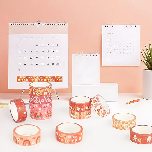 12 Rolls Washi Tape Set, Retro Boho Flower Butterfly Masking Tapes, Doodle - Image 5