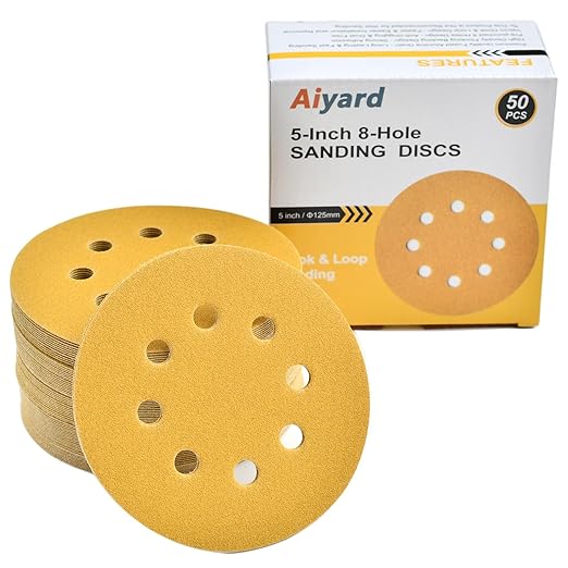 5-Inch 8-Hole Hook and Loop Sanding Discs 150-Grit Random Orbit Sandpaper by Aiyard
