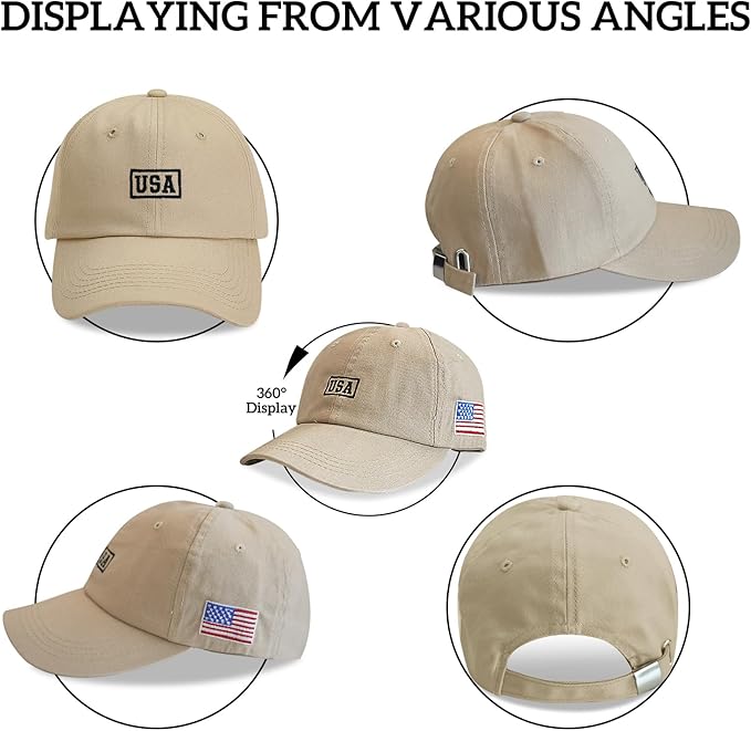 American Flag Patriotic Baseball Cap | Embroidered USA Flag 100% Cotton Adjustable Hat for Men & Women