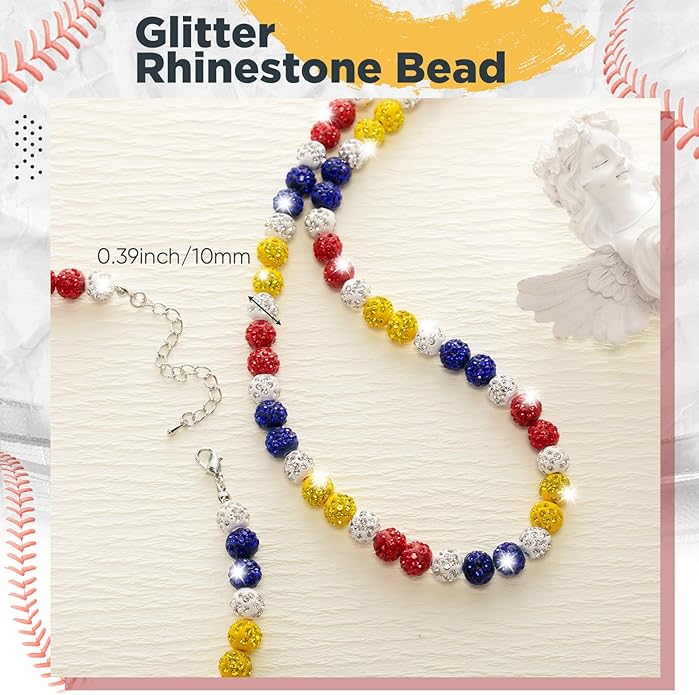 Landical 12 Pcs Bling Baseball Necklace Ice Beaded Baseball Necklace Cool Gifts Bulk for Team Players Lovers Fans