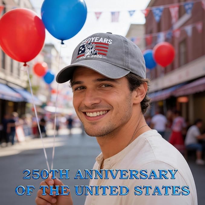 2 Pack USA 250th Anniversary Washed-Cotton Baseball Cap Patriotic Hat American 250 Year Merchandise for Men Women