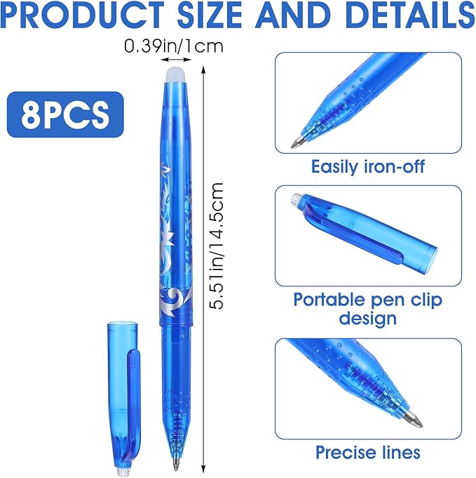 8pcs Heat Erasable Pens for Fabric, Fabric Marking Pens Fabrics Markers No - Image 2