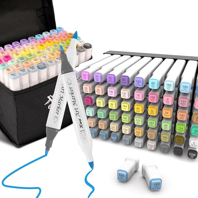 XSG Alcohol Markers, 60 Colors Dual Tip Brush & Fine Tip Art Marker Set by XSG