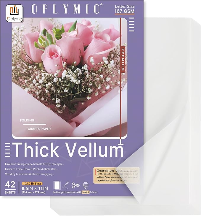 Thick Translucent Vellum Paper, Oplymio 42 Sheets 167GSM Printable Vellum Paper by Oplymio
