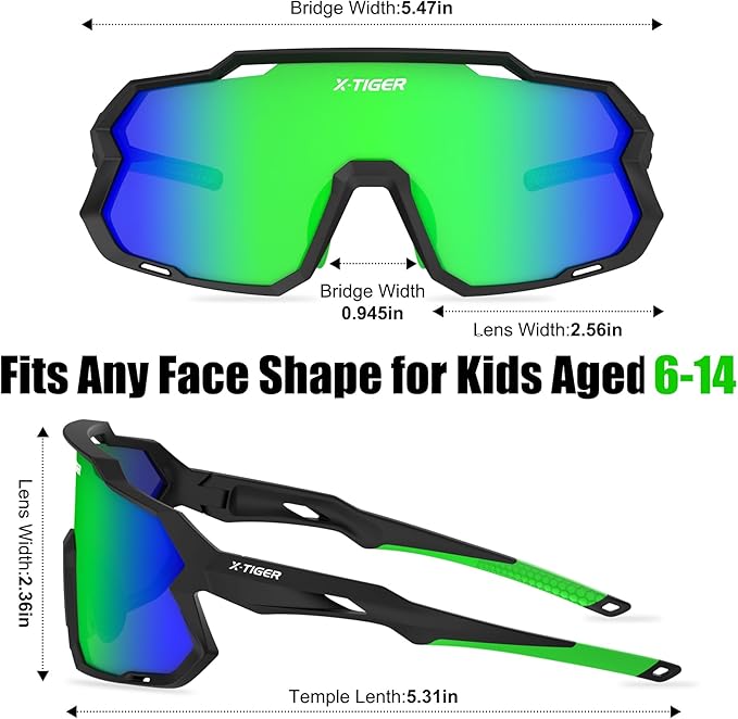 X-TIGER Kids Sunglasses Polarized Youth Baseball Sunglasses for 8-14 boys girls UV400 Sports Softball Cycling Glasses