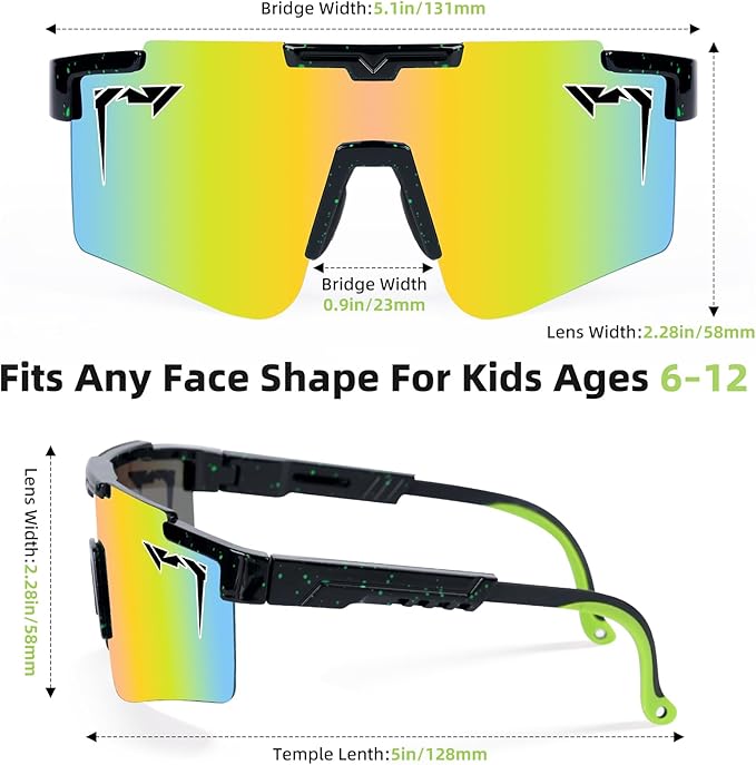2-Sizes Kids Youth Baseball Sunglasses Men Women Vipers Sunglasses Softball Boys Girl True Polarization &UV Protection