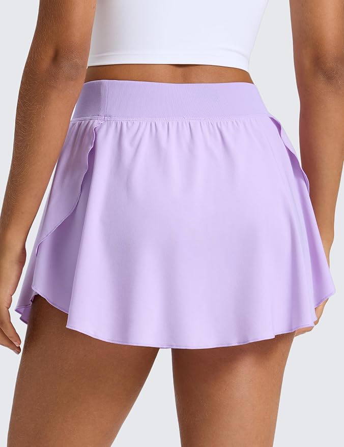 CRZ YOGA Lightweight Drapey Side Slit Tennis Skirts for Women - High Waisted Mini Flowy Lined Golf Skort with Pockets
